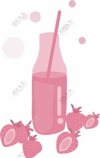 扁平化粉色卡通草莓汁