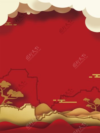 中国风喜迎国庆红色背景