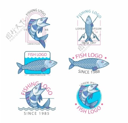 手绘鱼钓鱼俱乐部标志