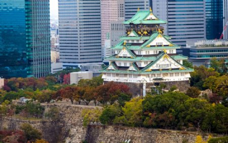 日本大阪大阪城天守阁航拍视角