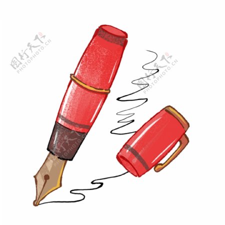 手绘红色钢笔
