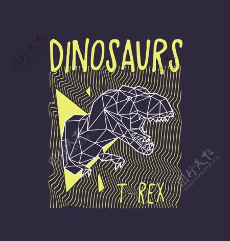 恐龙复古底纹图案T恤