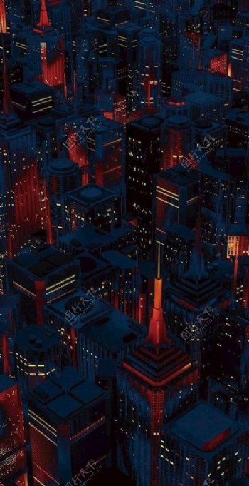 灯火通明的城市2.5D插画