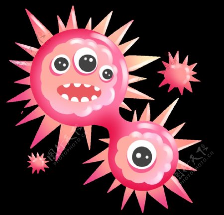 手绘粉色病毒细菌