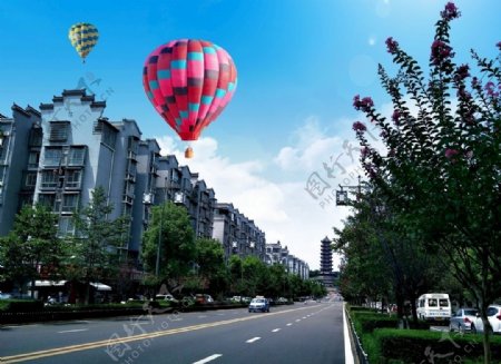 城市热气球风景