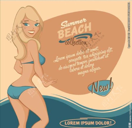 沙滩广告旅游素材泳装女孩卡通美