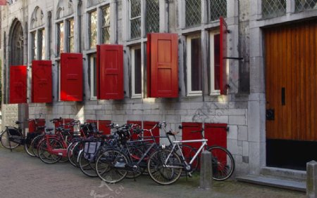 荷兰自行车窗口红色