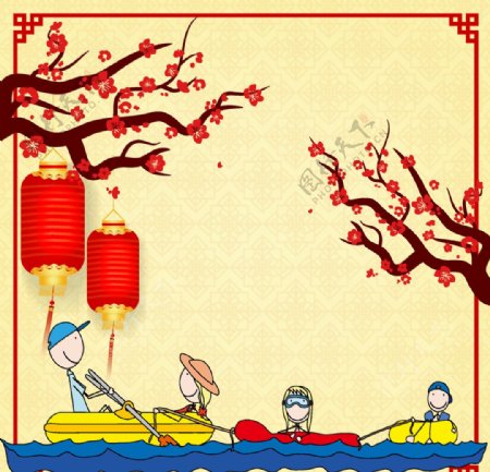 春节红色喜庆卡通人物插画