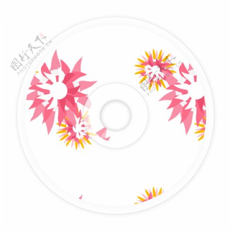 白底粉红带黄菊花图案塑料光盘C