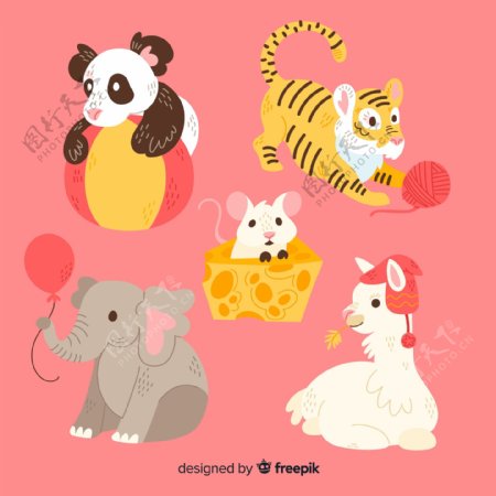5款彩色可爱动物设计
