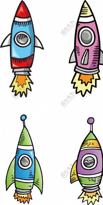 卡通儿童火箭彩绘太空宇宙飞船