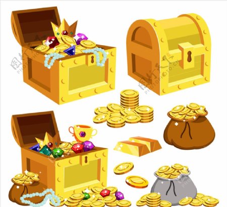藏宝箱和金币袋子