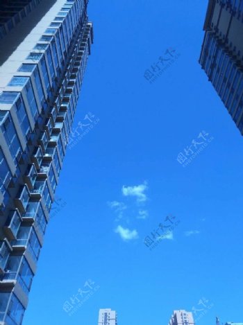 高楼大厦缝隙里的蓝天