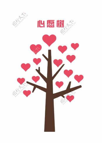 爱心树友谊树红色桃心心形树