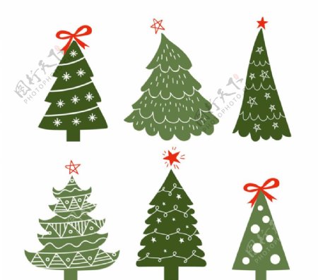 绿色圣诞节装饰松树矢量图