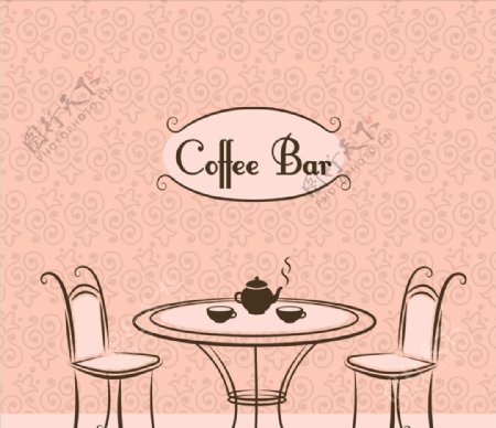 咖啡吧椅子和桌子