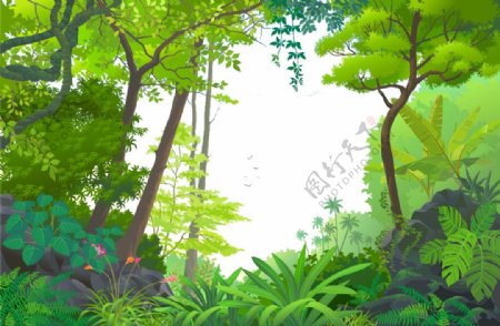 森林清新插画卡通海报素材