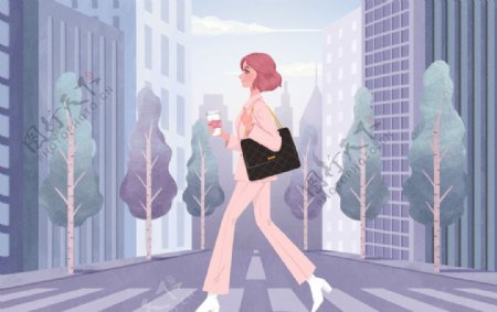 职业女装道路插画卡通背景素材