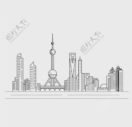 手绘线条城市上海建筑图片