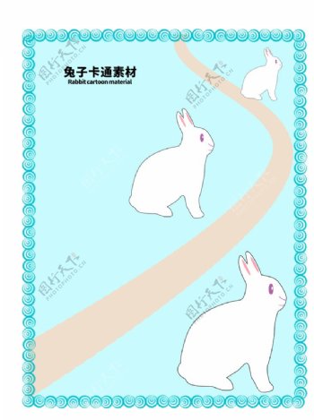 分层边框蓝色曲线兔子卡通素材图片