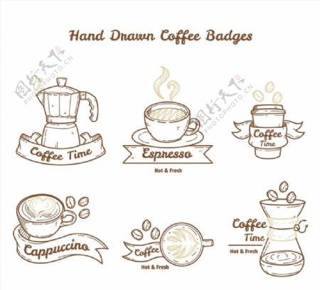 手绘咖啡元素徽章图片