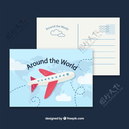 環球旅行飛機明信片圖片