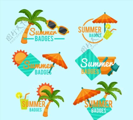 彩色夏季沙滩徽章图片