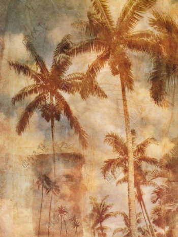 美式椰树复古装饰画图片