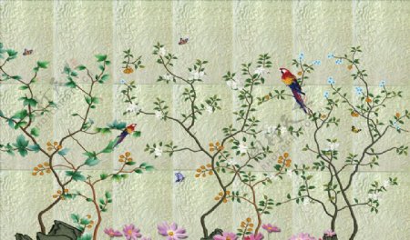 花鸟画手绘画鸟背景墙图片