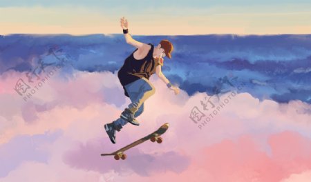 滑板人物运动背景海报素材图片