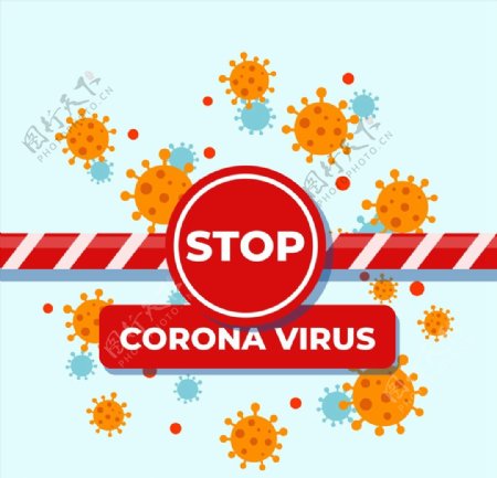 阻止冠状病毒警示牌图片