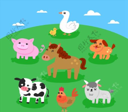 草地上的农场动物图片