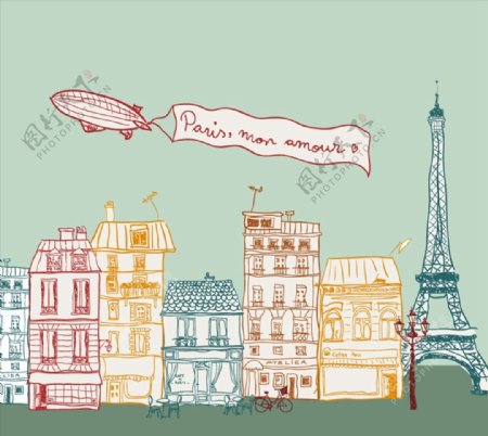 彩绘巴黎街道风景图片