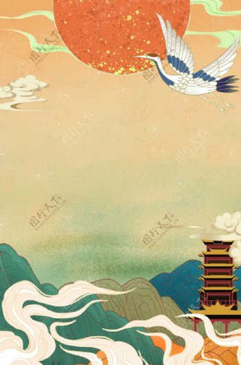 双11国潮风手绘背景海报图片