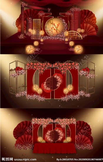 红色中式传统中国风婚礼婚庆会场图片