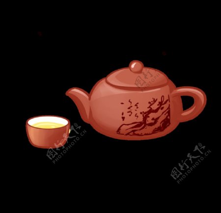 卡通茶壶茶杯素材元素图片