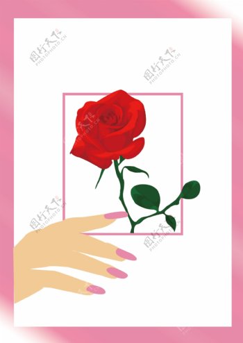 矢量插画女人的手和玫瑰花图片