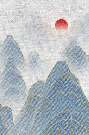 山水复古刺绣效果背景海报素材图片