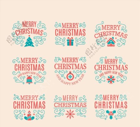 圣诞快乐花纹标签图片