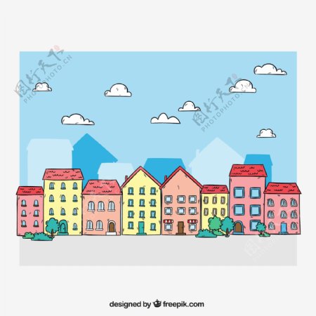 彩绘小镇楼群建筑图片