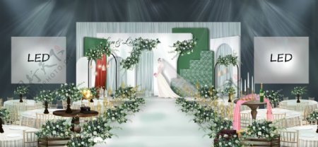 小清新白绿色婚礼效果图图片