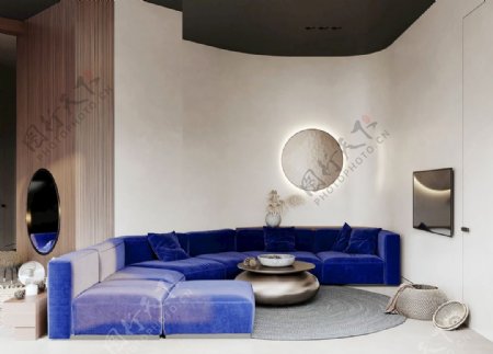 蓝色异型客厅图片