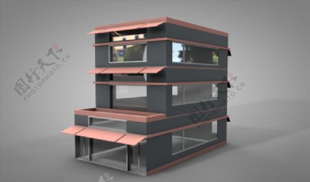 C4D模型像素店铺房子三层图片