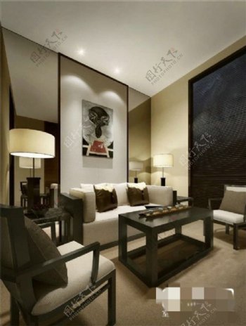 中式接待客厅沙发椅子组合3D模型素材