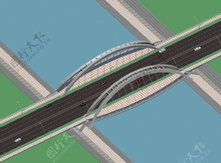 现代城市天桥桥梁3D模型