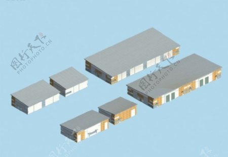 3D平顶厂房建筑群模型设计