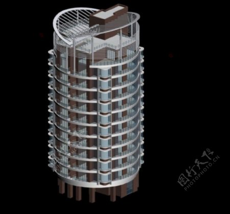 现代唯美风格圆形高层住宅楼3D模型