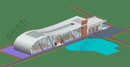 弧形多层公建建筑3D模型