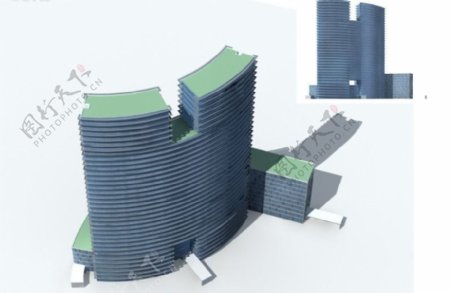 弧形高层公共建筑商业大厦3D模型