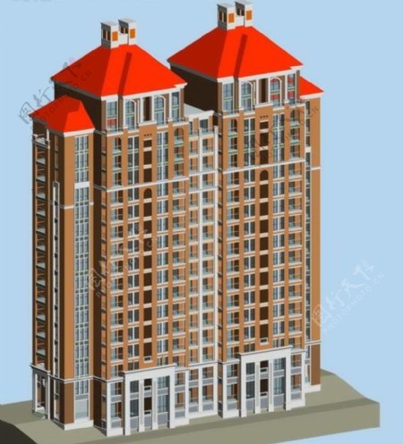 欧式小高层二联排塔式商住楼模型